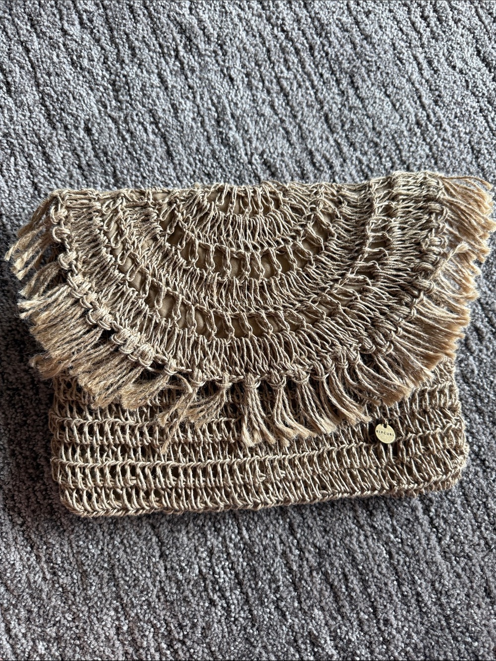 Rip Curl Natural Tan Woven Fringe Clutch